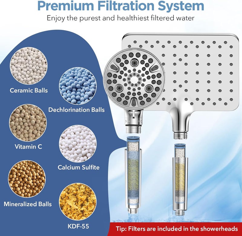 MakeFit Dual Filtered Rain Shower Head Combo, High Pressure Handheld Shower Head with Adjustable Bar - Rainfall Shower Head And Showerhead with Filter for Hard Water - Removes Chlorine - Image 5